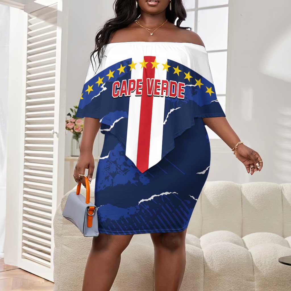 Custom Cape Verde Football Off Shoulder Short Dress Blue Sharks Sporty