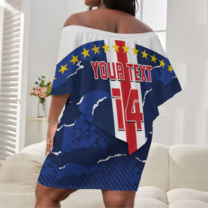 Custom Cape Verde Football Off Shoulder Short Dress Blue Sharks Sporty