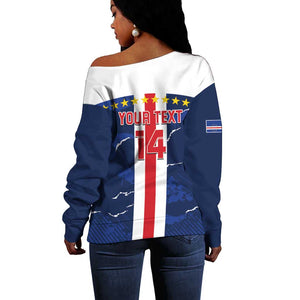 Custom Cape Verde Football Off Shoulder Sweater Blue Sharks Sporty