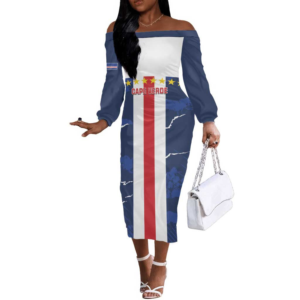 Custom Cape Verde Football Off The Shoulder Long Sleeve Dress Blue Sharks Sporty