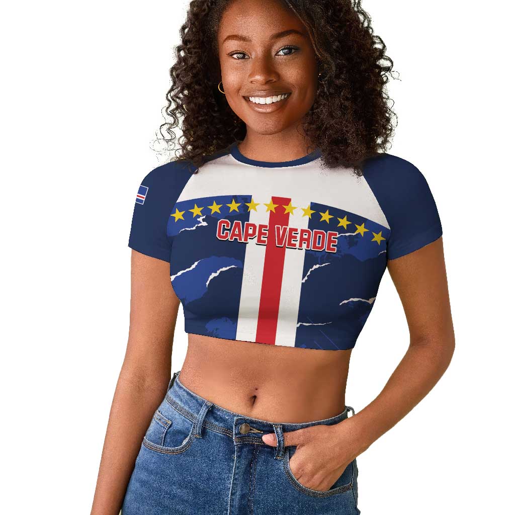 Custom Cape Verde Football Raglan Cropped T shirt Blue Sharks Sporty