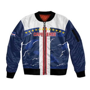 Custom Cape Verde Football Sleeve Zip Bomber Jacket Blue Sharks Sporty