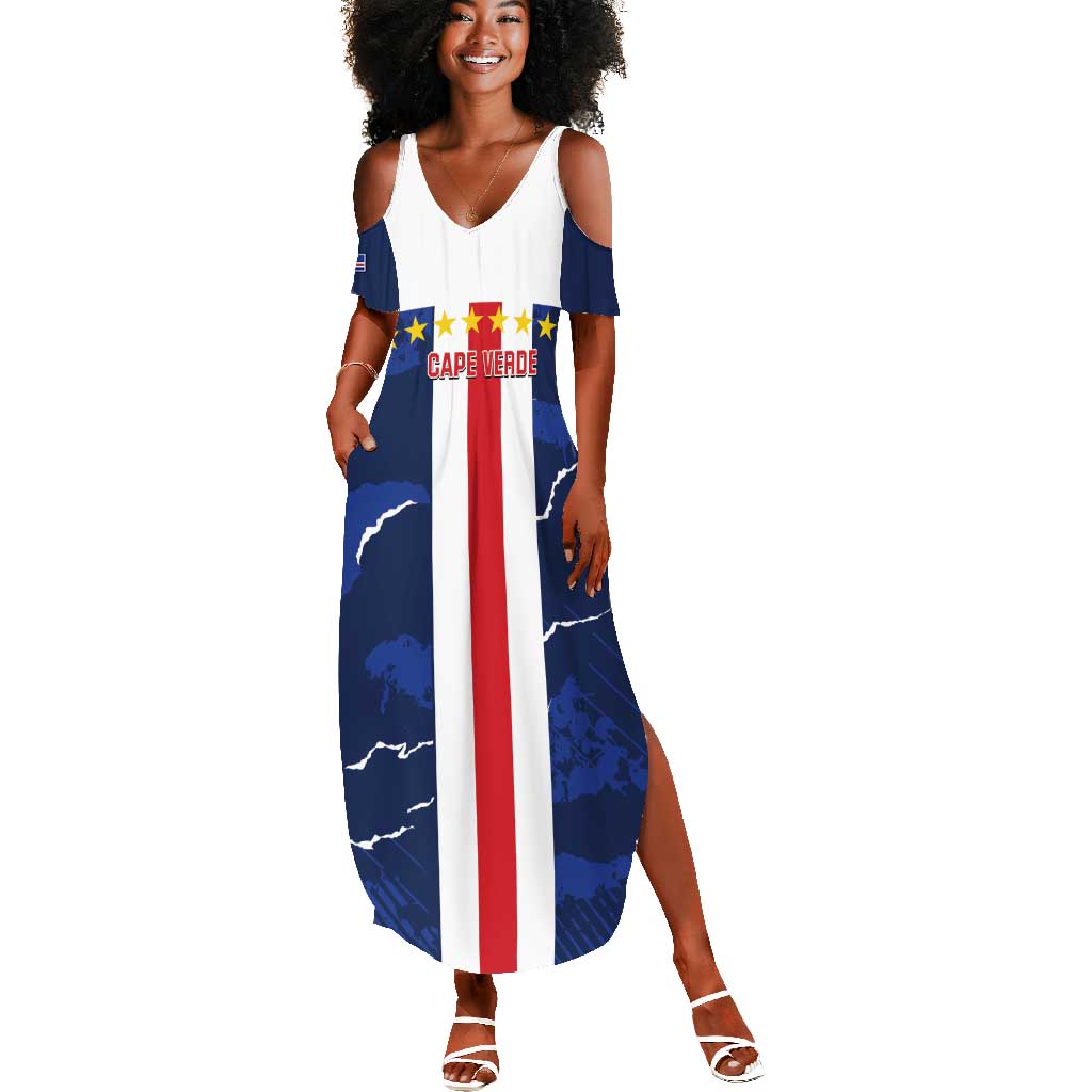 Custom Cape Verde Football Summer Maxi Dress Blue Sharks Sporty