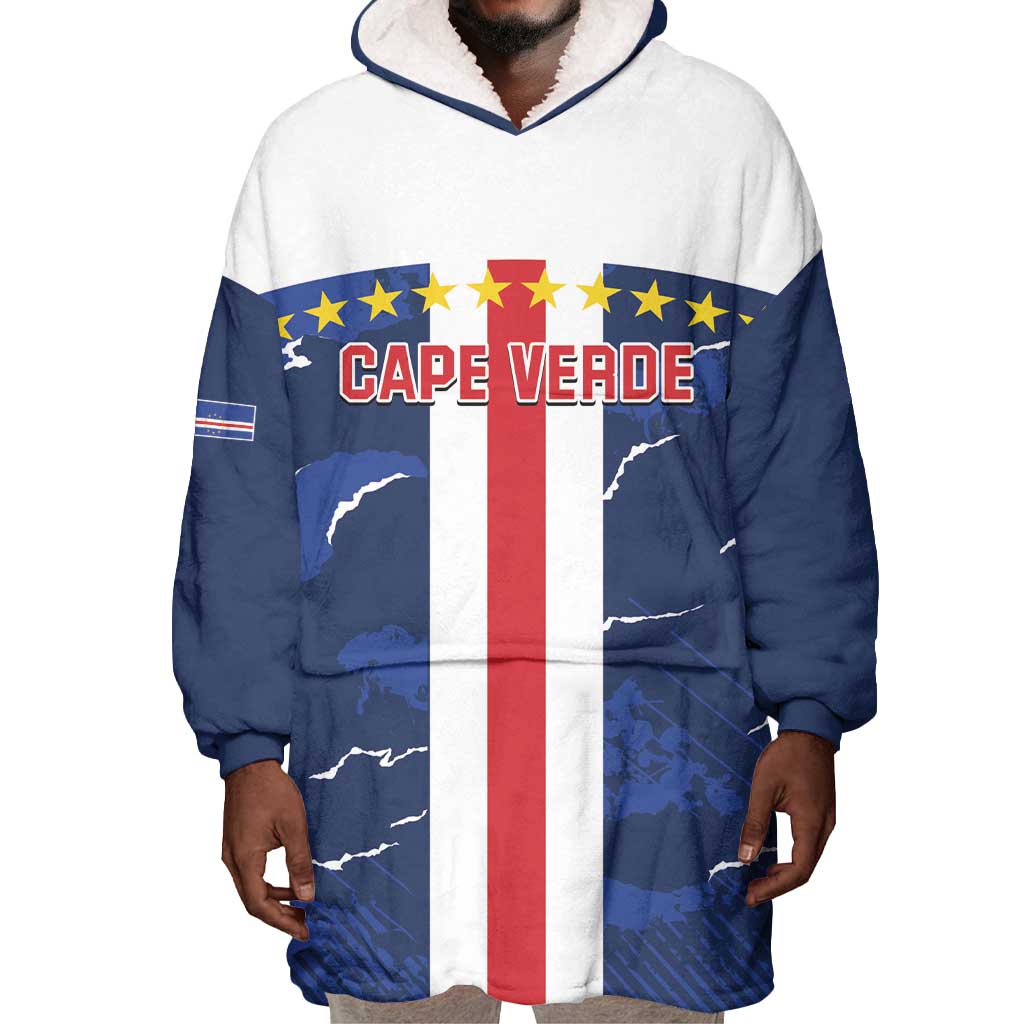 Custom Cape Verde Football Wearable Blanket Hoodie Blue Sharks Sporty