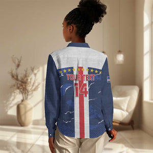 Custom Cape Verde Football Women Casual Shirt Blue Sharks Sporty