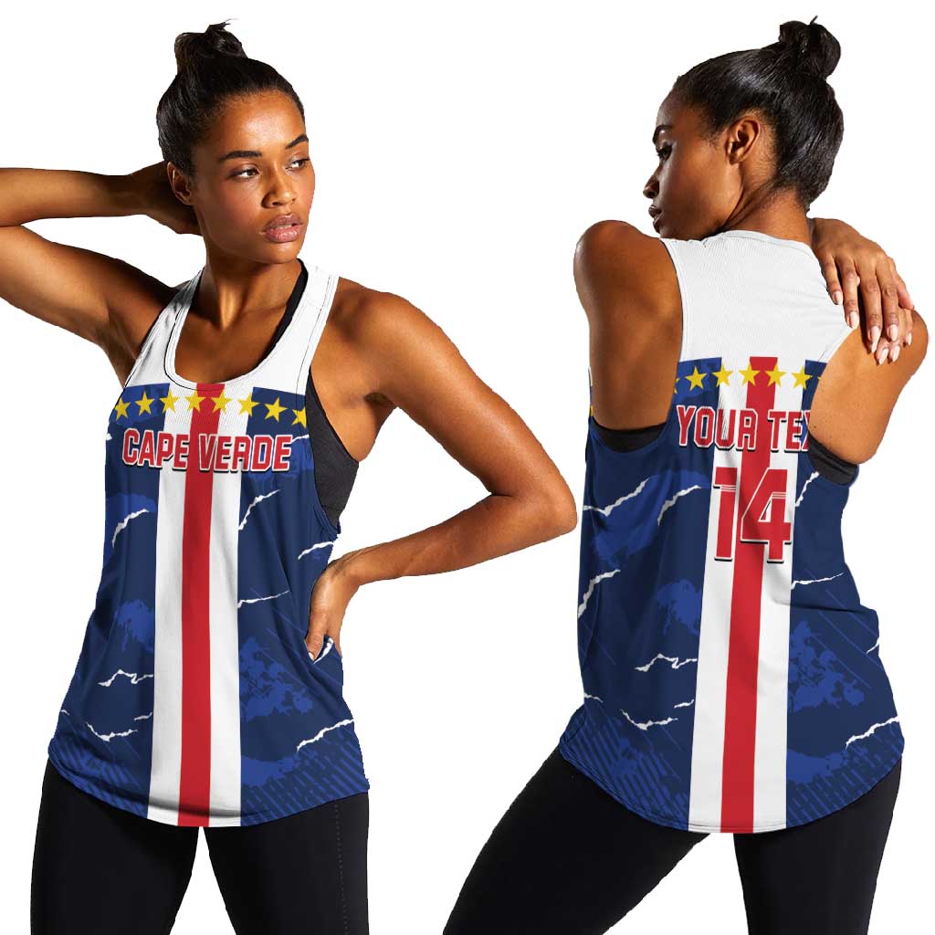 Custom Cape Verde Football Women Racerback Tank Blue Sharks Sporty