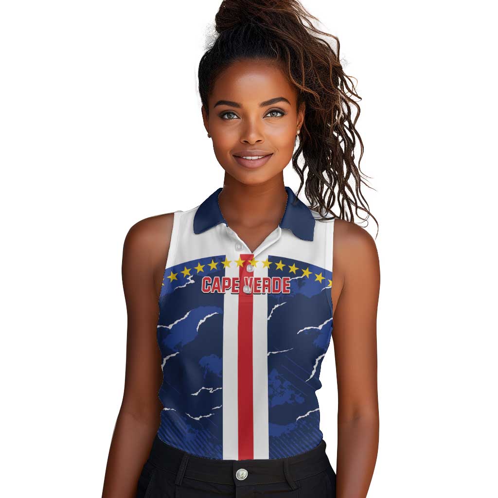 Custom Cape Verde Football Women Sleeveless Polo Shirt Blue Sharks Sporty