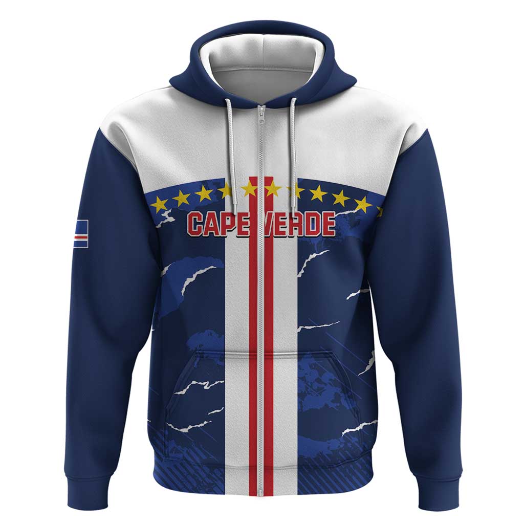 Custom Cape Verde Football Zip Hoodie Blue Sharks Sporty