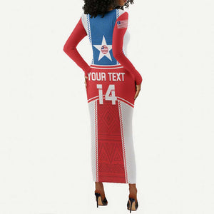 Custom Lone Stars Long Sleeve Bodycon Dress Liberia Football - Sporty Style