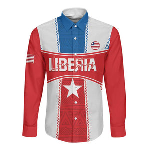 Custom Lone Stars Long Sleeve Button Shirt Liberia Football - Sporty Style