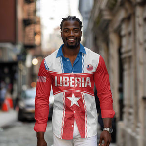 Custom Lone Stars Long Sleeve Button Shirt Liberia Football - Sporty Style