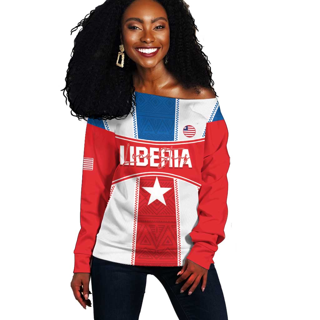 Custom Lone Stars Off Shoulder Sweater Liberia Football - Sporty Style