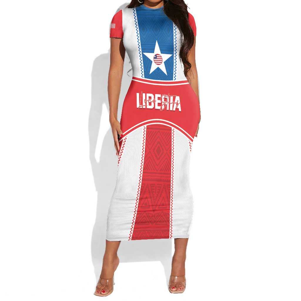 Custom Lone Stars Short Sleeve Bodycon Dress Liberia Football - Sporty Style