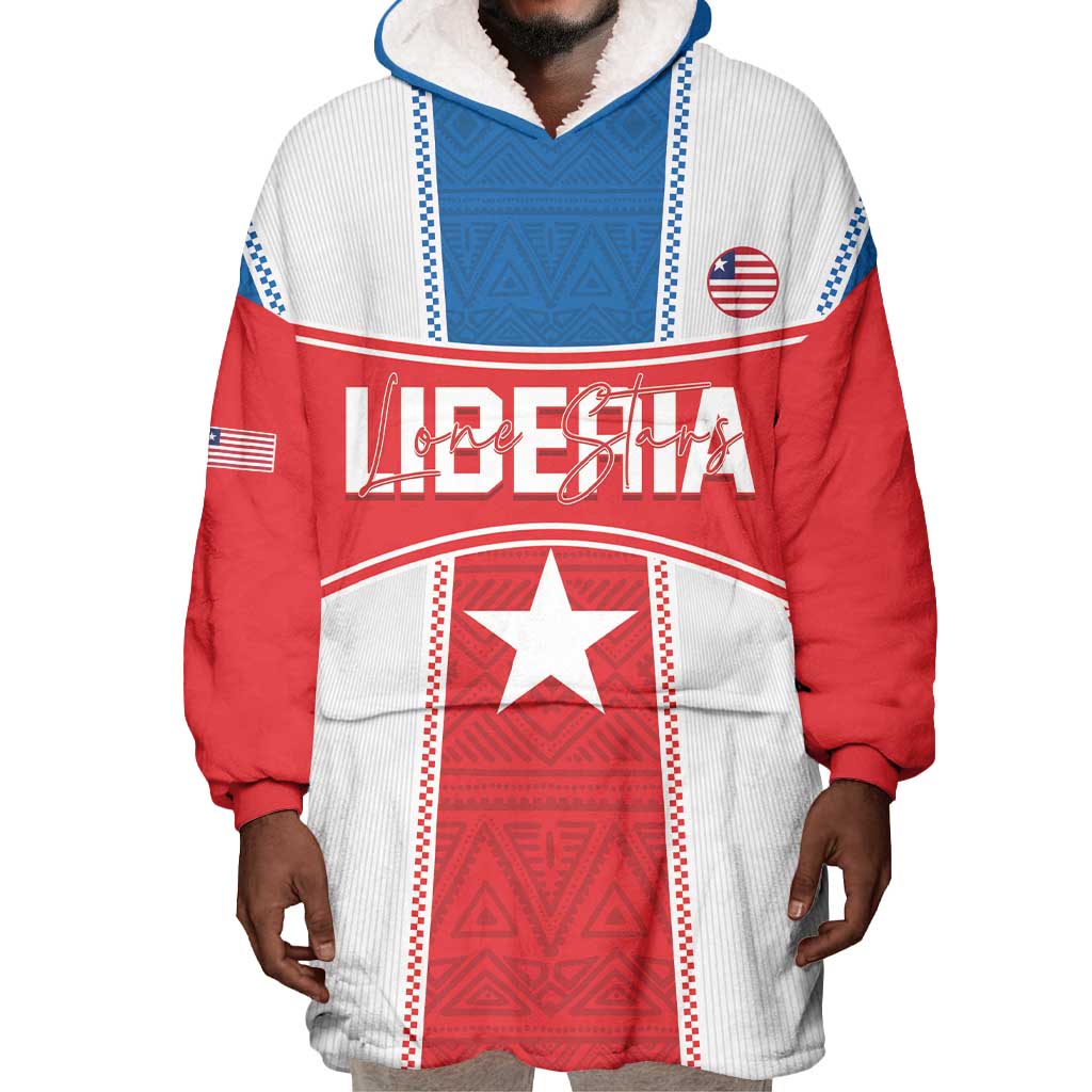 Custom Lone Stars Wearable Blanket Hoodie Liberia Football - Sporty Style