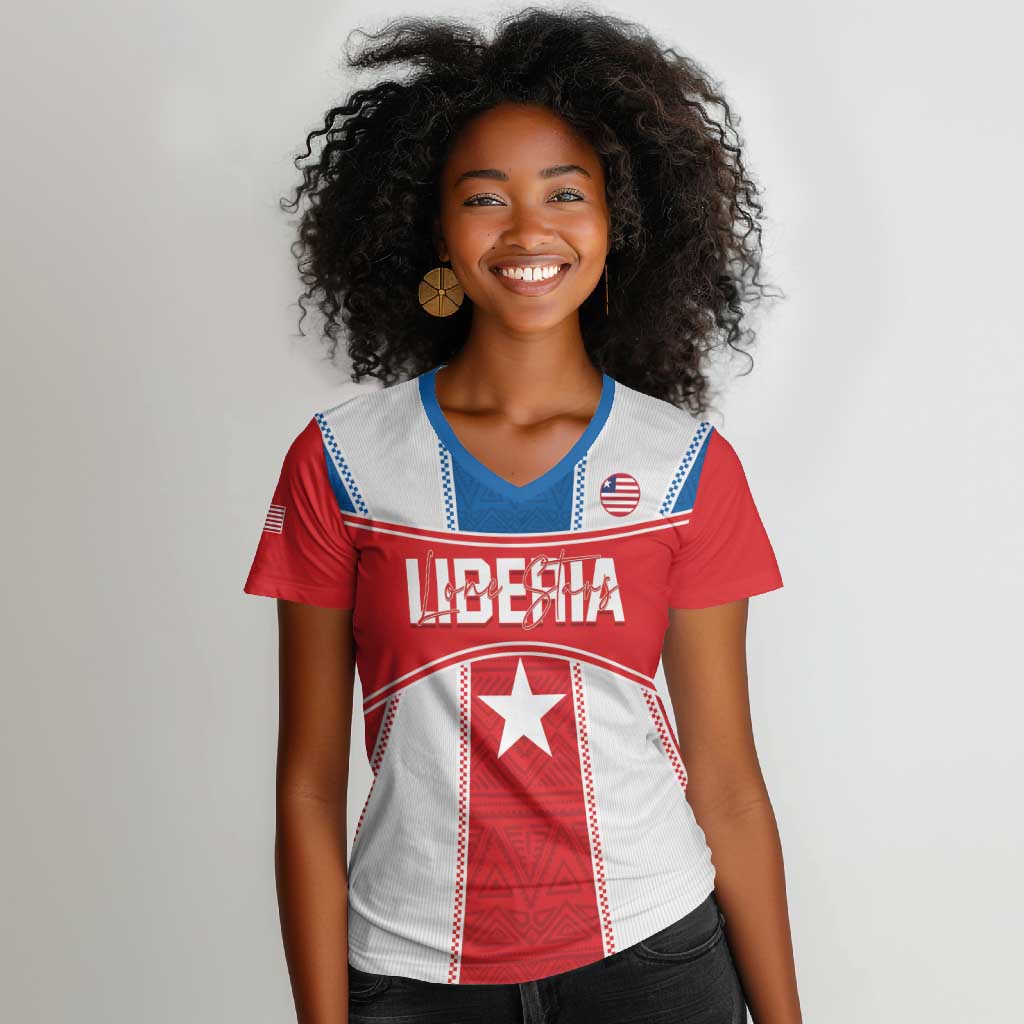 Custom Lone Stars Women V-Neck T-Shirt Liberia Football - Sporty Style