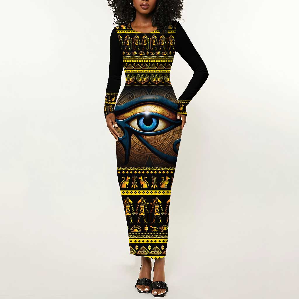 Ancient Egypt Eye Of Ra Long Sleeve Bodycon Dress Sun To The Egyptians