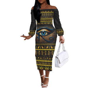 Ancient Egypt Eye Of Ra Off The Shoulder Long Sleeve Dress Sun To The Egyptians