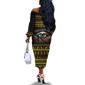 Ancient Egypt Eye Of Ra Off The Shoulder Long Sleeve Dress Sun To The Egyptians