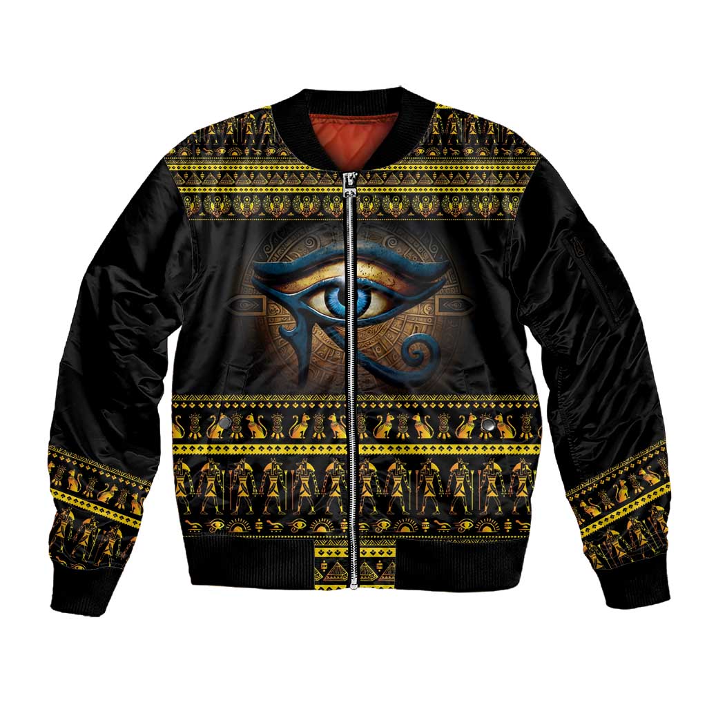 Ancient Egypt Eye Of Ra Sleeve Zip Bomber Jacket Sun To The Egyptians