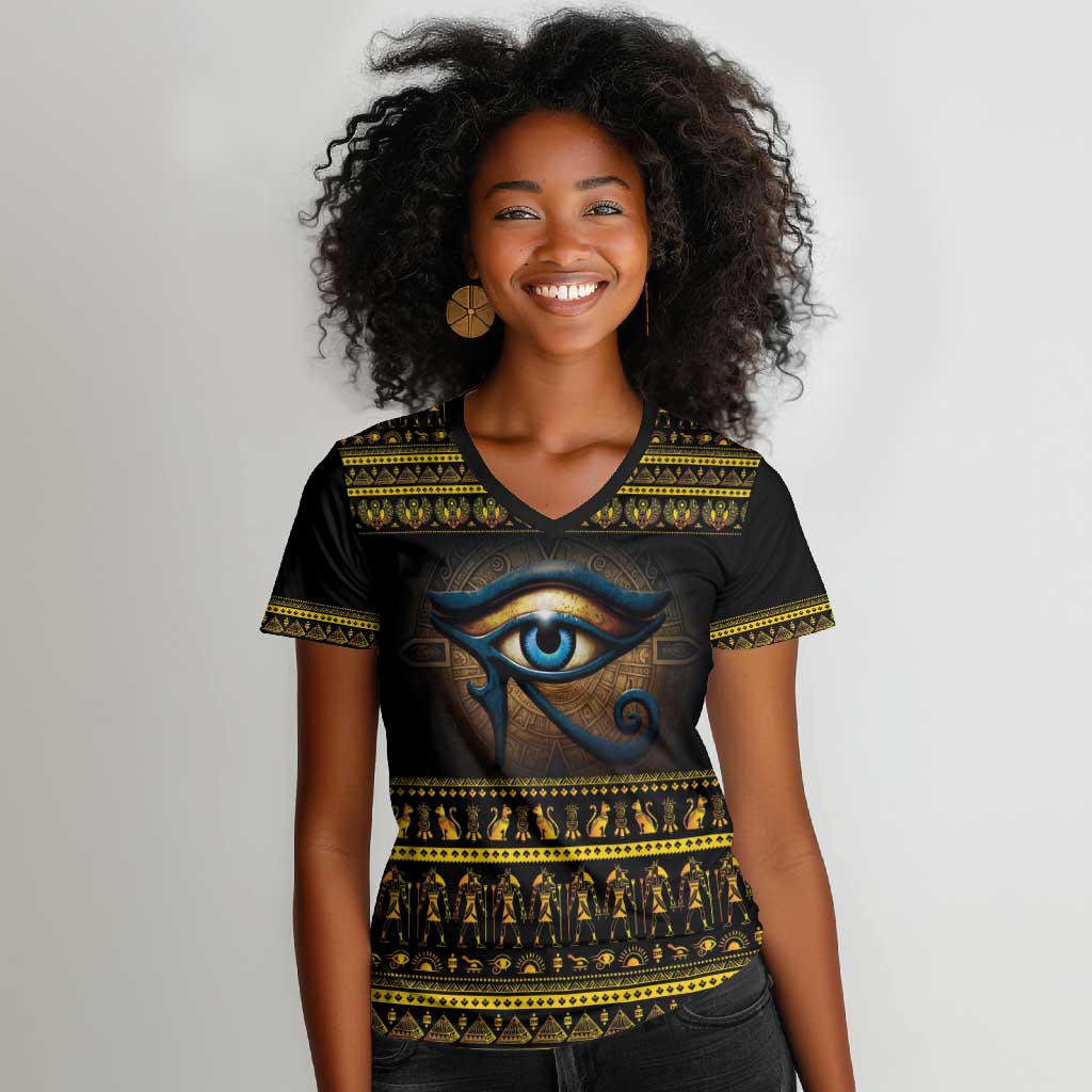 Ancient Egypt Eye Of Ra Women V-Neck T-Shirt Sun To The Egyptians