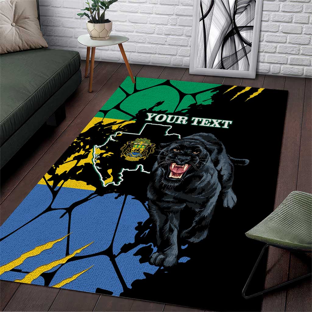 Personalized Gabon Black Panther Area Rug Gabonese Map Grunge Style