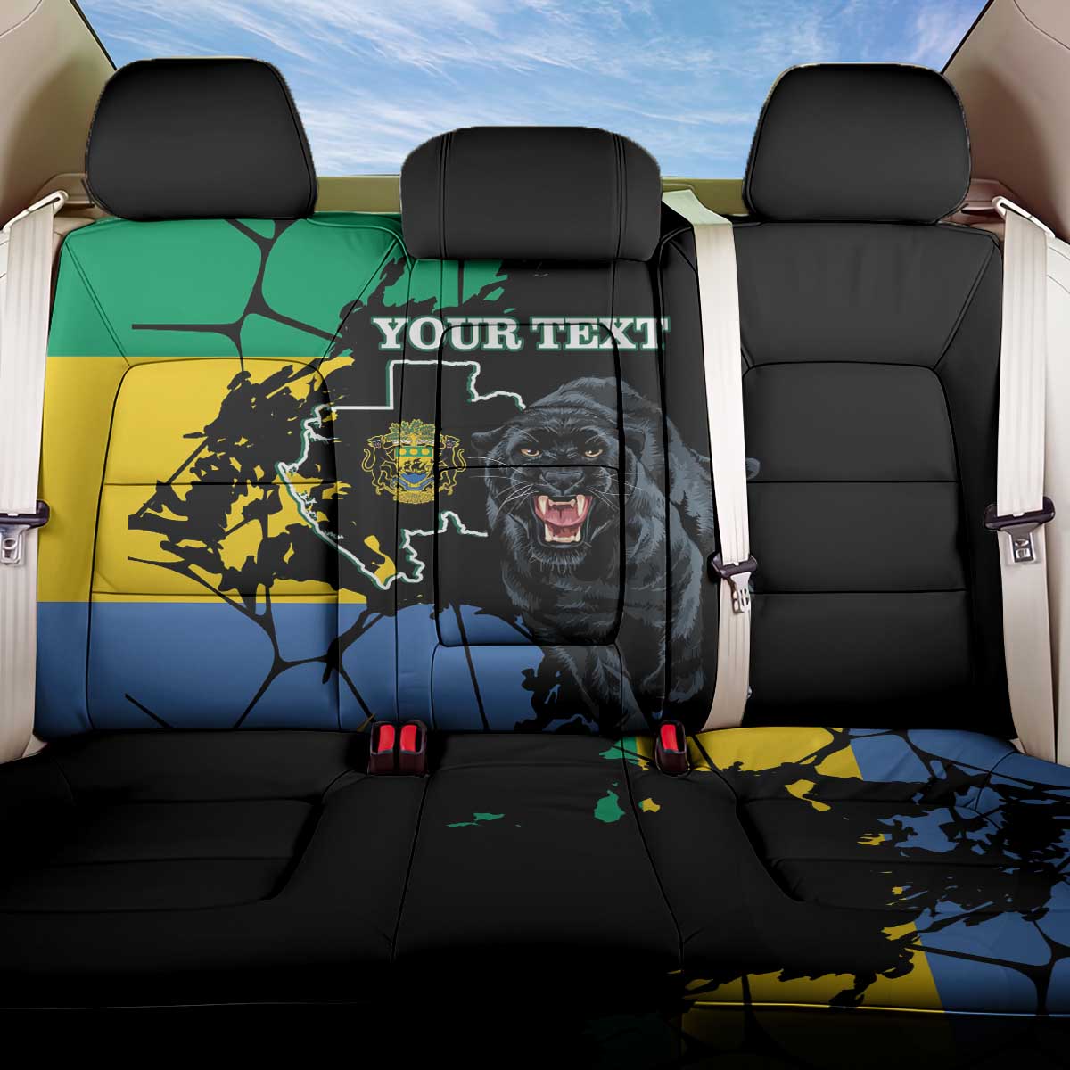 Personalized Gabon Black Panther Back Car Seat Cover Gabonese Map Grunge Style