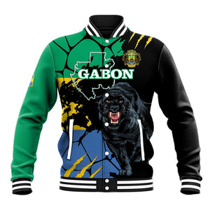 Personalized Gabon Black Panther Baseball Jacket Gabonese Map Grunge Style