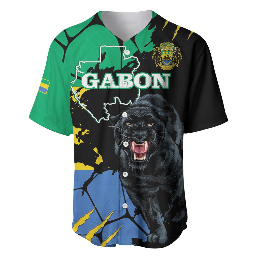 Personalized Gabon Black Panther Baseball Jersey Gabonese Map Grunge Style