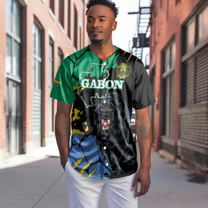 Personalized Gabon Black Panther Baseball Jersey Gabonese Map Grunge Style