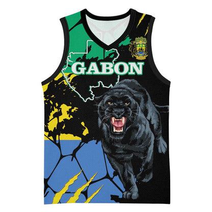 Personalized Gabon Black Panther Basketball Jersey Gabonese Map Grunge Style LT14