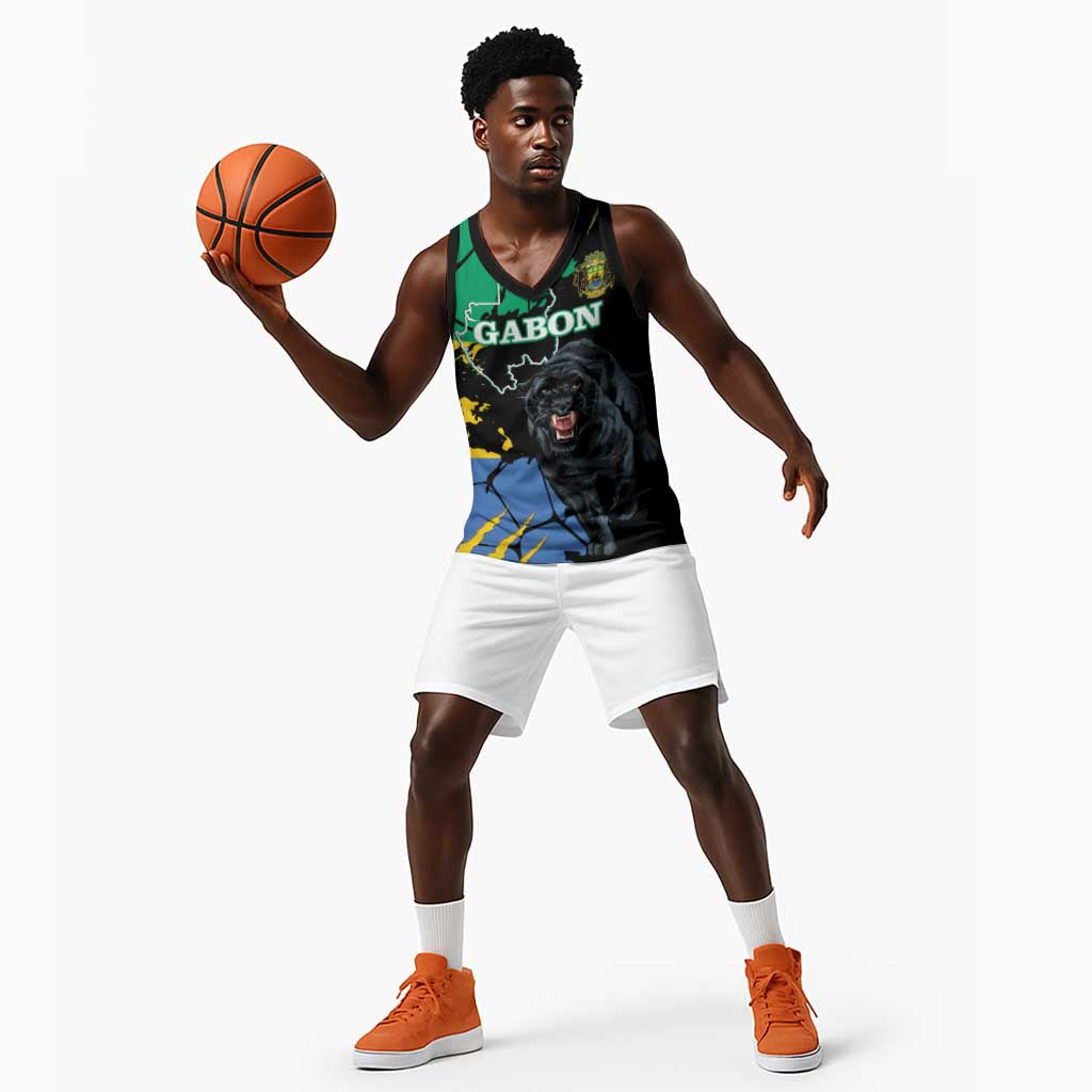 Personalized Gabon Black Panther Basketball Jersey Gabonese Map Grunge Style LT14
