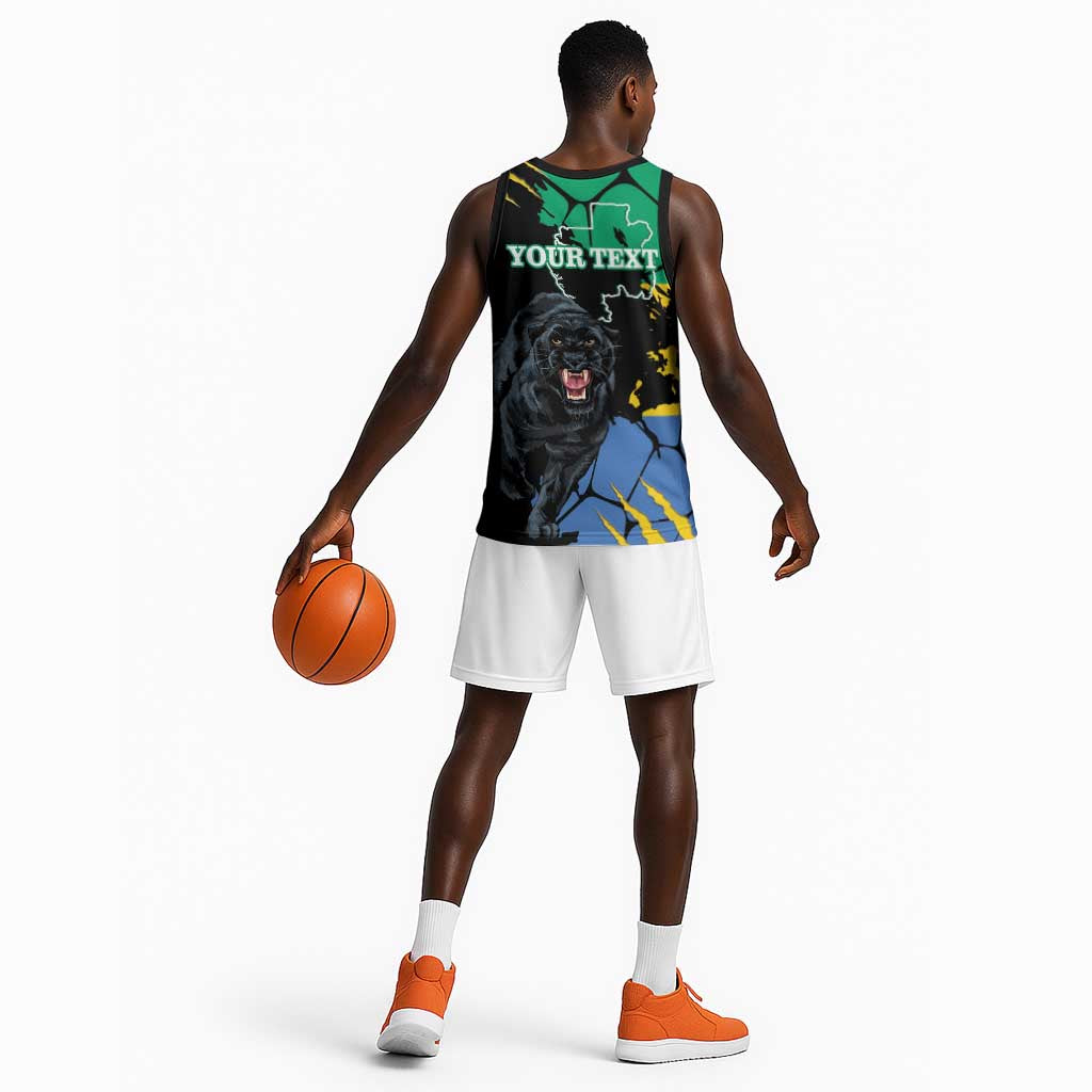 Personalized Gabon Black Panther Basketball Jersey Gabonese Map Grunge Style LT14