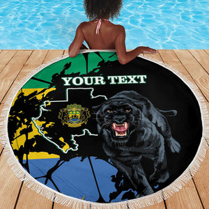 Personalized Gabon Black Panther Beach Blanket Gabonese Map Grunge Style