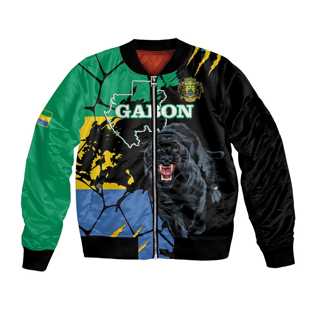 Personalized Gabon Black Panther Bomber Jacket Gabonese Map Grunge Style