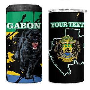 Personalized Gabon Black Panther 4 in 1 Can Cooler Tumbler Gabonese Map Grunge Style