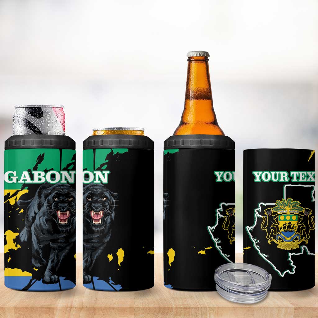 Personalized Gabon Black Panther 4 in 1 Can Cooler Tumbler Gabonese Map Grunge Style