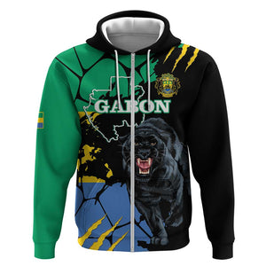 Personalized Gabon Black Panther Hoodie Gabonese Map Grunge Style