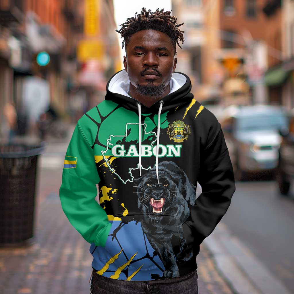 Personalized Gabon Black Panther Hoodie Gabonese Map Grunge Style