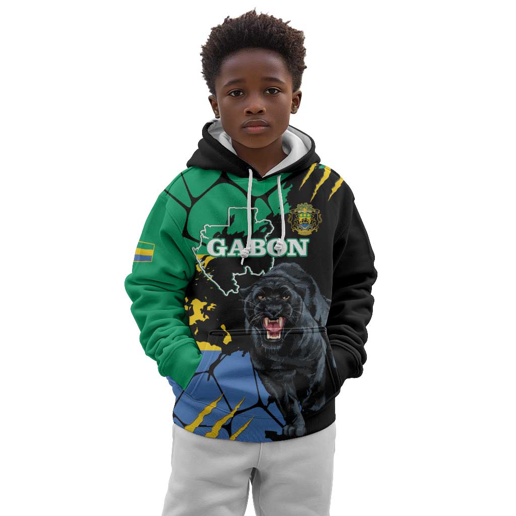 Personalized Gabon Black Panther Kid Hoodie Gabonese Map Grunge Style