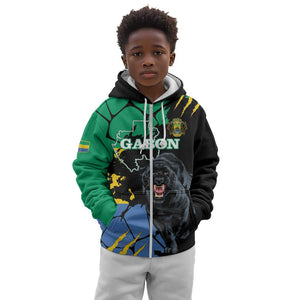 Personalized Gabon Black Panther Kid Hoodie Gabonese Map Grunge Style