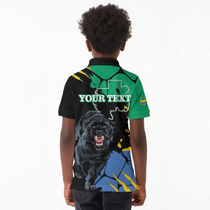 Personalized Gabon Black Panther Kid Polo Shirt Gabonese Map Grunge Style