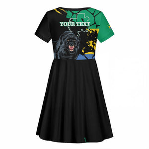 Personalized Gabon Black Panther Kid Short Sleeve Dress Gabonese Map Grunge Style