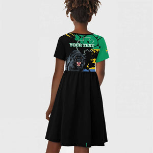 Personalized Gabon Black Panther Kid Short Sleeve Dress Gabonese Map Grunge Style