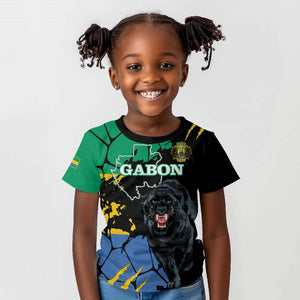 Personalized Gabon Black Panther Kid T shirt Gabonese Map Grunge Style