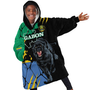 Personalized Gabon Black Panther Kid Wearable Blanket Hoodie Gabonese Map Grunge Style