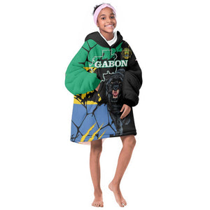 Personalized Gabon Black Panther Kid Wearable Blanket Hoodie Gabonese Map Grunge Style