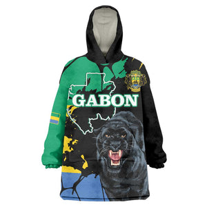 Personalized Gabon Black Panther Kid Wearable Blanket Hoodie Gabonese Map Grunge Style