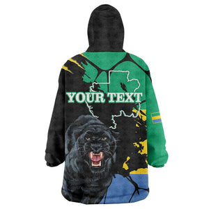 Personalized Gabon Black Panther Kid Wearable Blanket Hoodie Gabonese Map Grunge Style