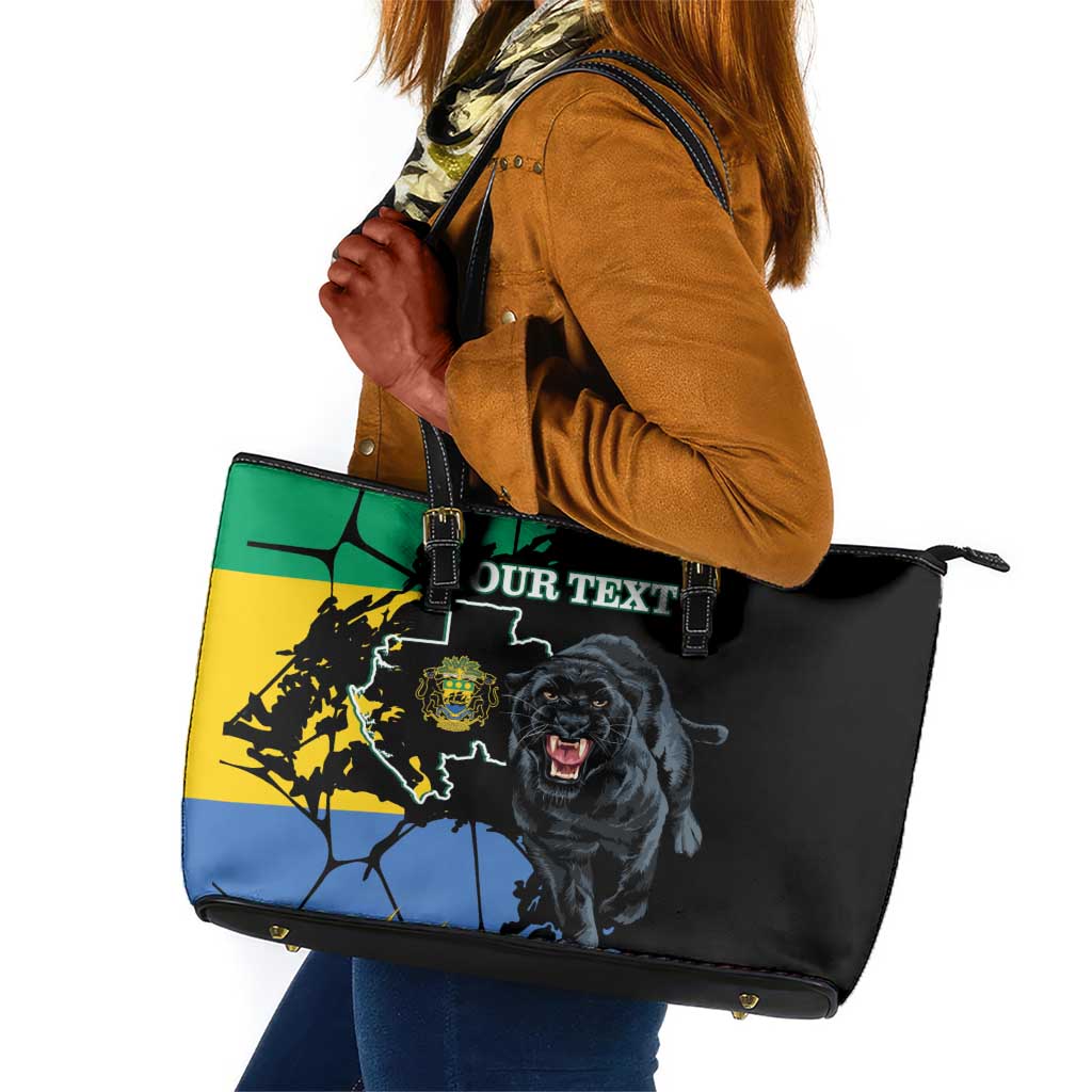 Personalized Gabon Black Panther Leather Tote Bag Gabonese Map Grunge Style