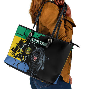 Personalized Gabon Black Panther Leather Tote Bag Gabonese Map Grunge Style